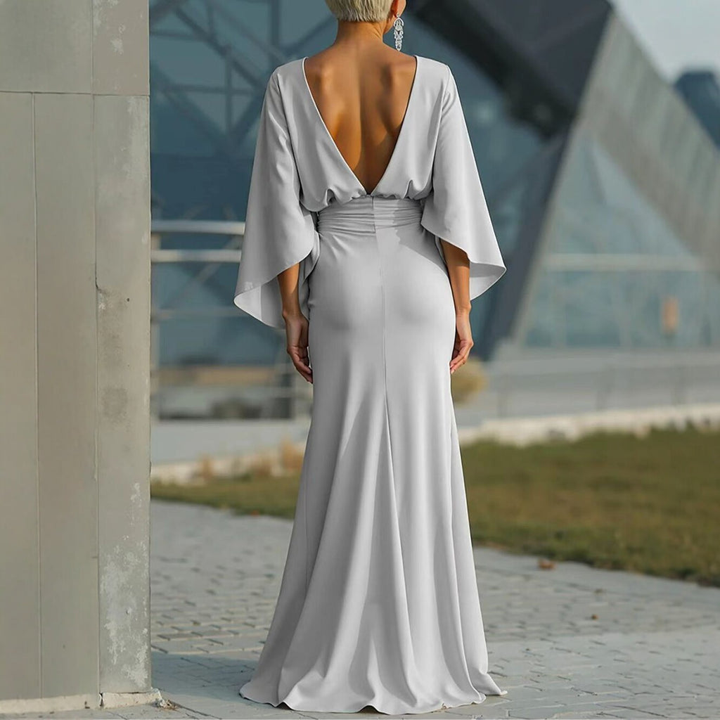 Elegant Backless Pleated Long Dress for Women