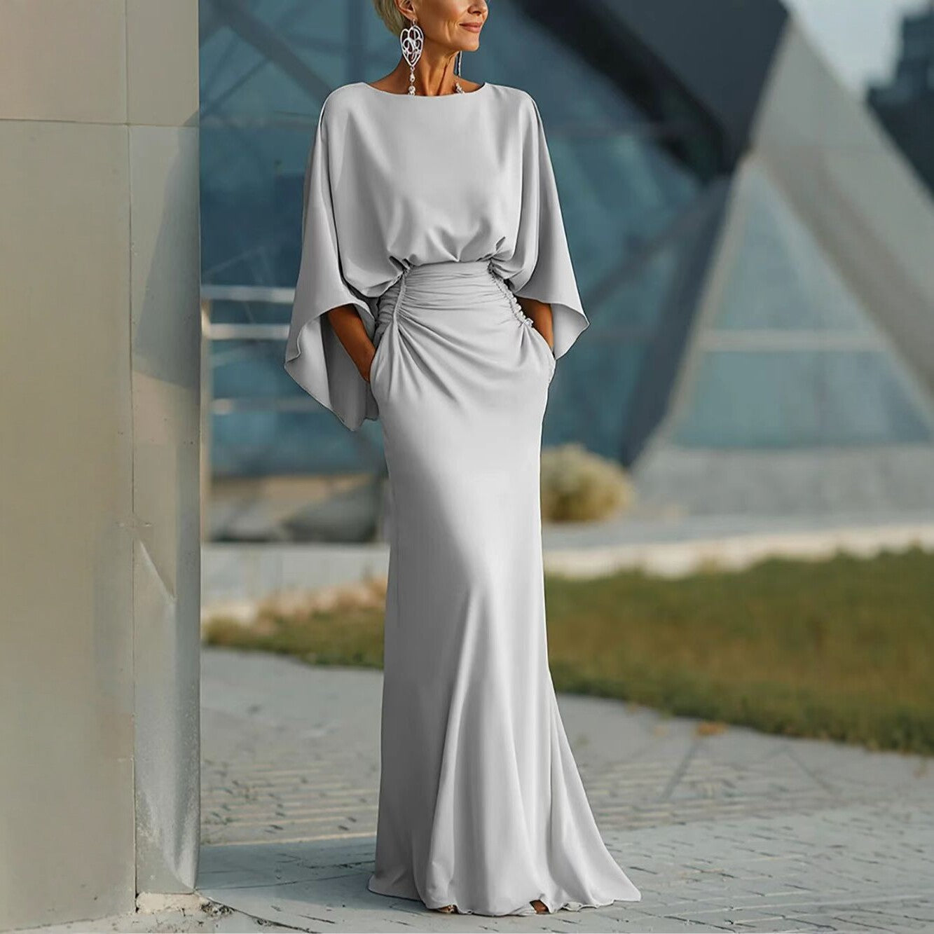 Elegant Backless Pleated Long Dress for Women