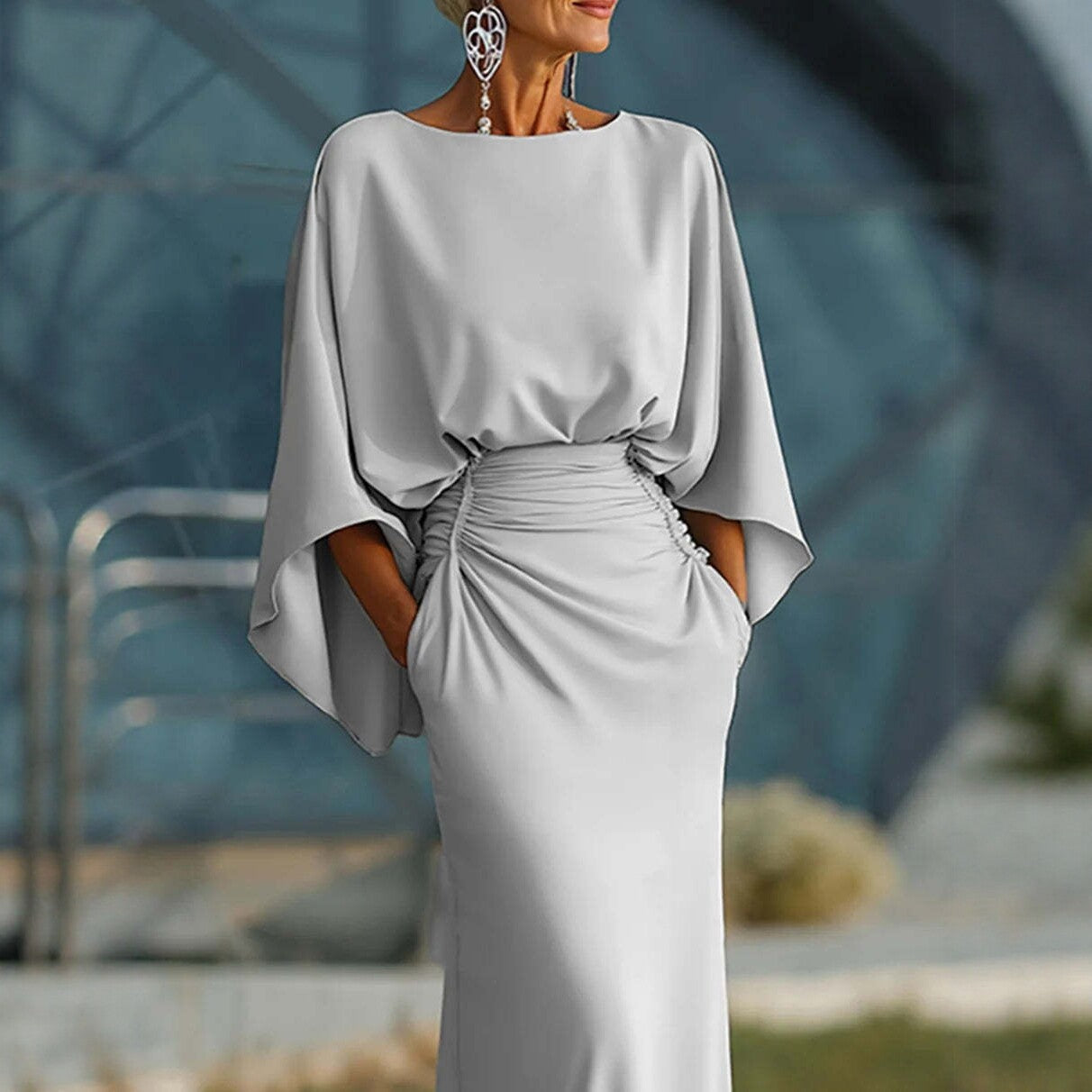 Elegant Backless Pleated Long Dress for Women