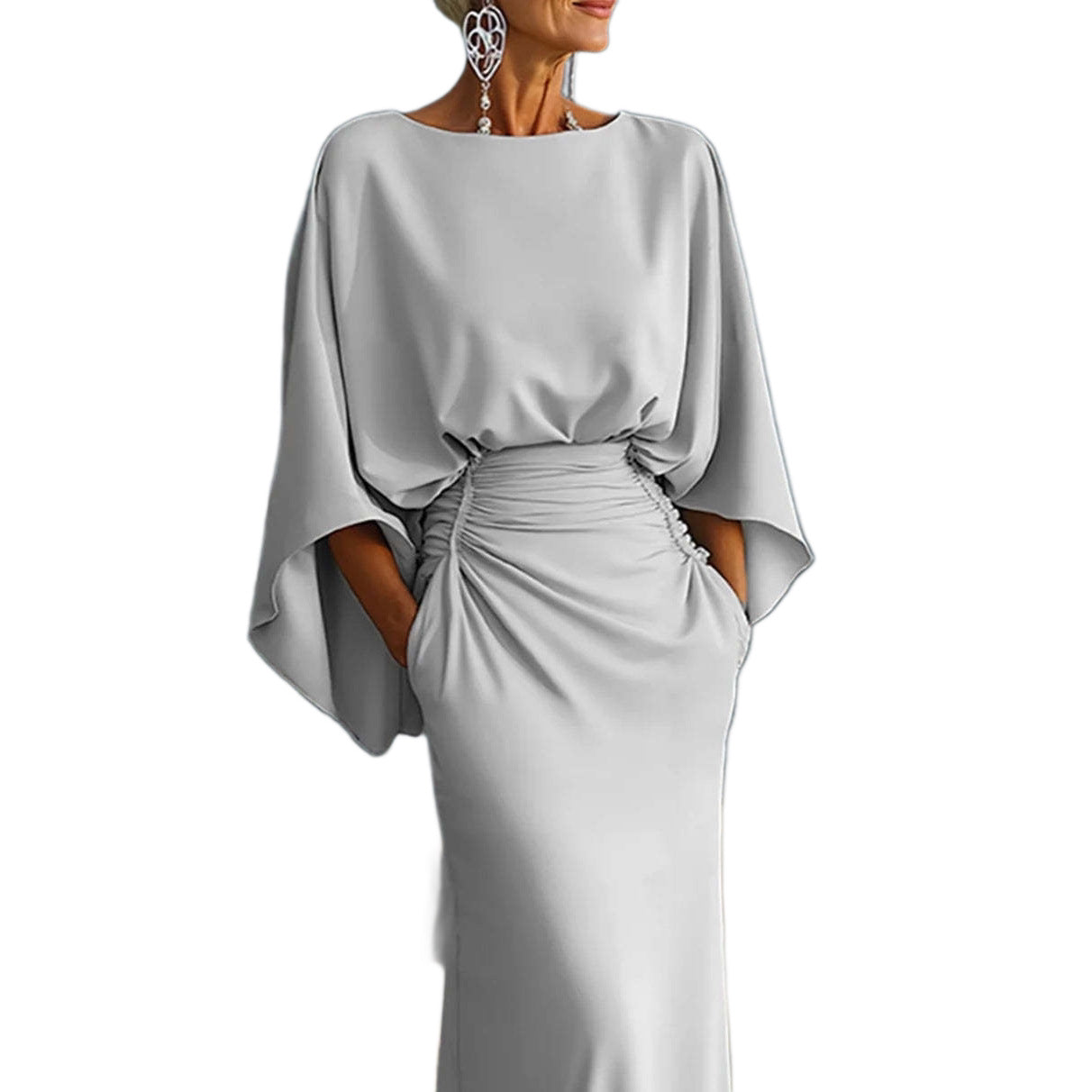 Elegant Backless Pleated Long Dress for Women